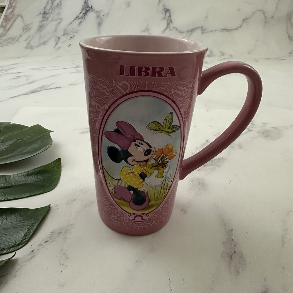 Disney Store Minnie Mouse Libra Zodiac Latte Coffee Mug Pink Tall Cup